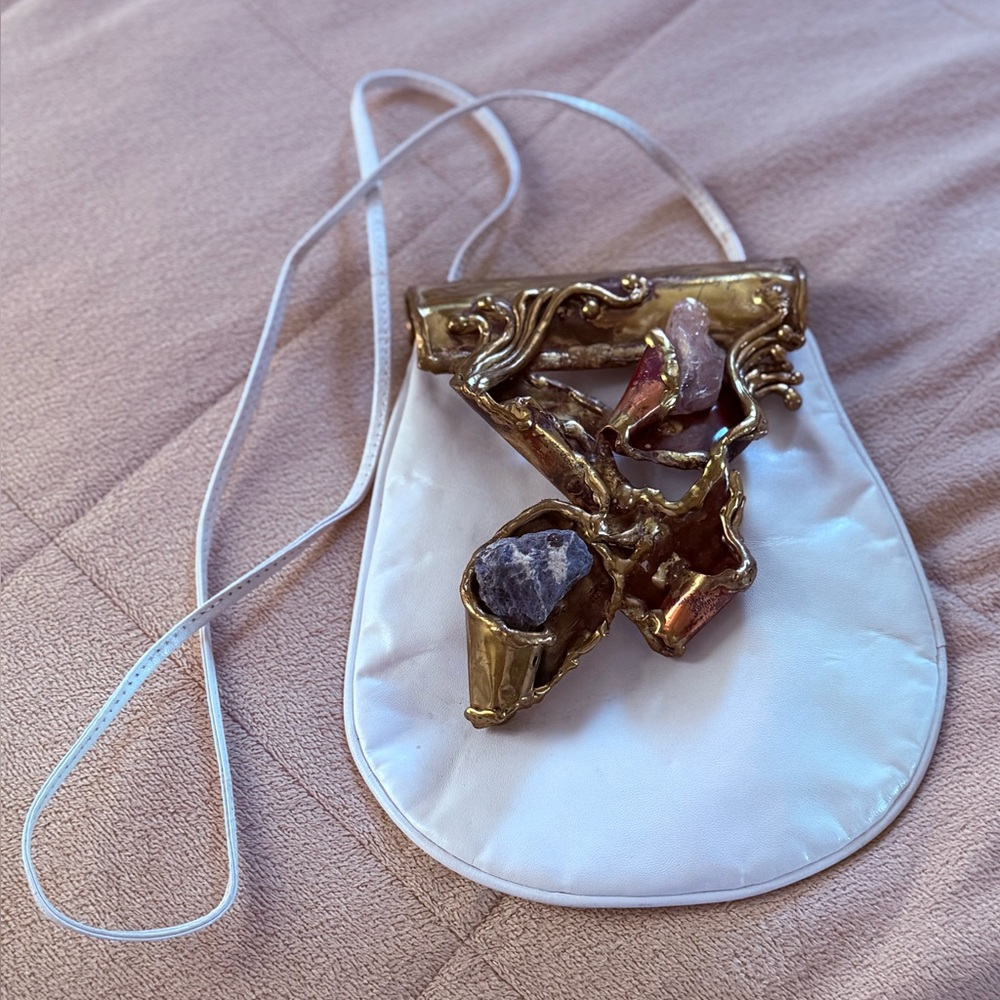 Elegant White and Gold Vintage Women's Bag